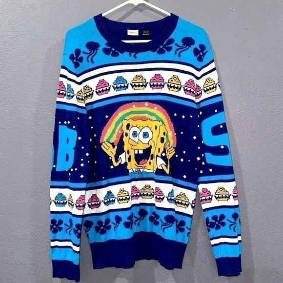 Unisex SpongeBob SquarePants Krabby Patty Holiday Sweater Size Medium - Picture 1 of 7